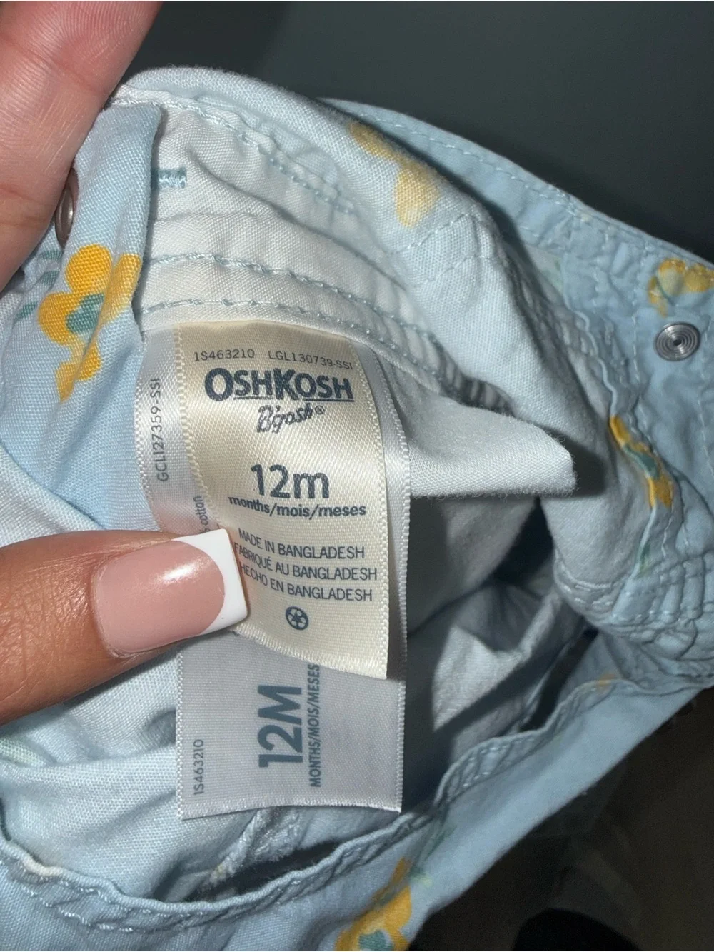OshKosh B'gosh Light Blue Floral Short Overalls with Yellow Accents